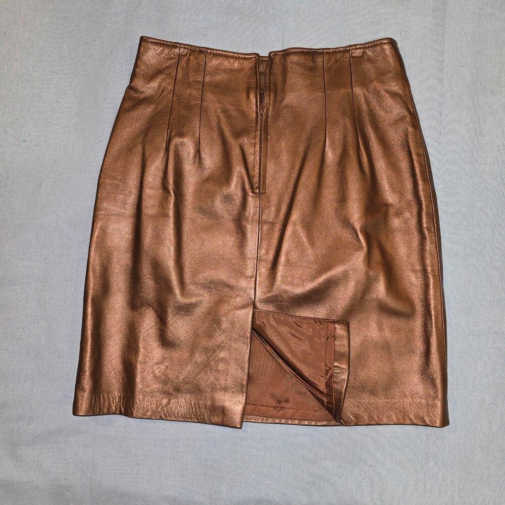 EVAN DAVIES WOMEN's Copper metallic GENUINE REAL LEATHER LINED SKIRT SIZE 14. - Picture 5 of 5